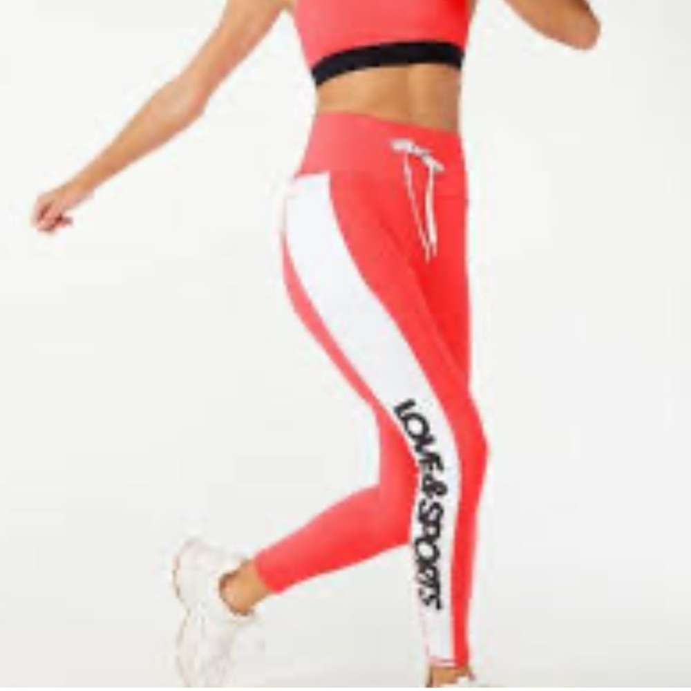 LOVE & SPORTS Neon Orange High Waisted Yoga Ankle Leggings XL NWOT